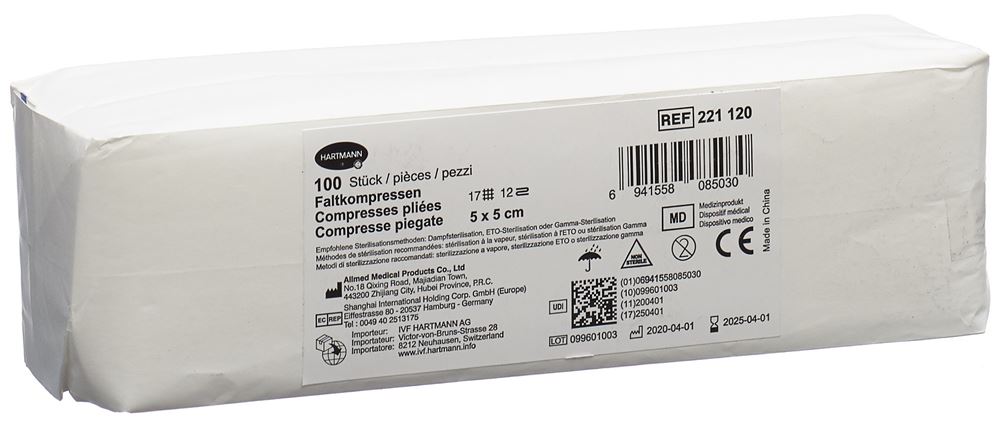 IVF Faltkompresse Typ 17 5x5cm 12 fach Btl 100 Stk