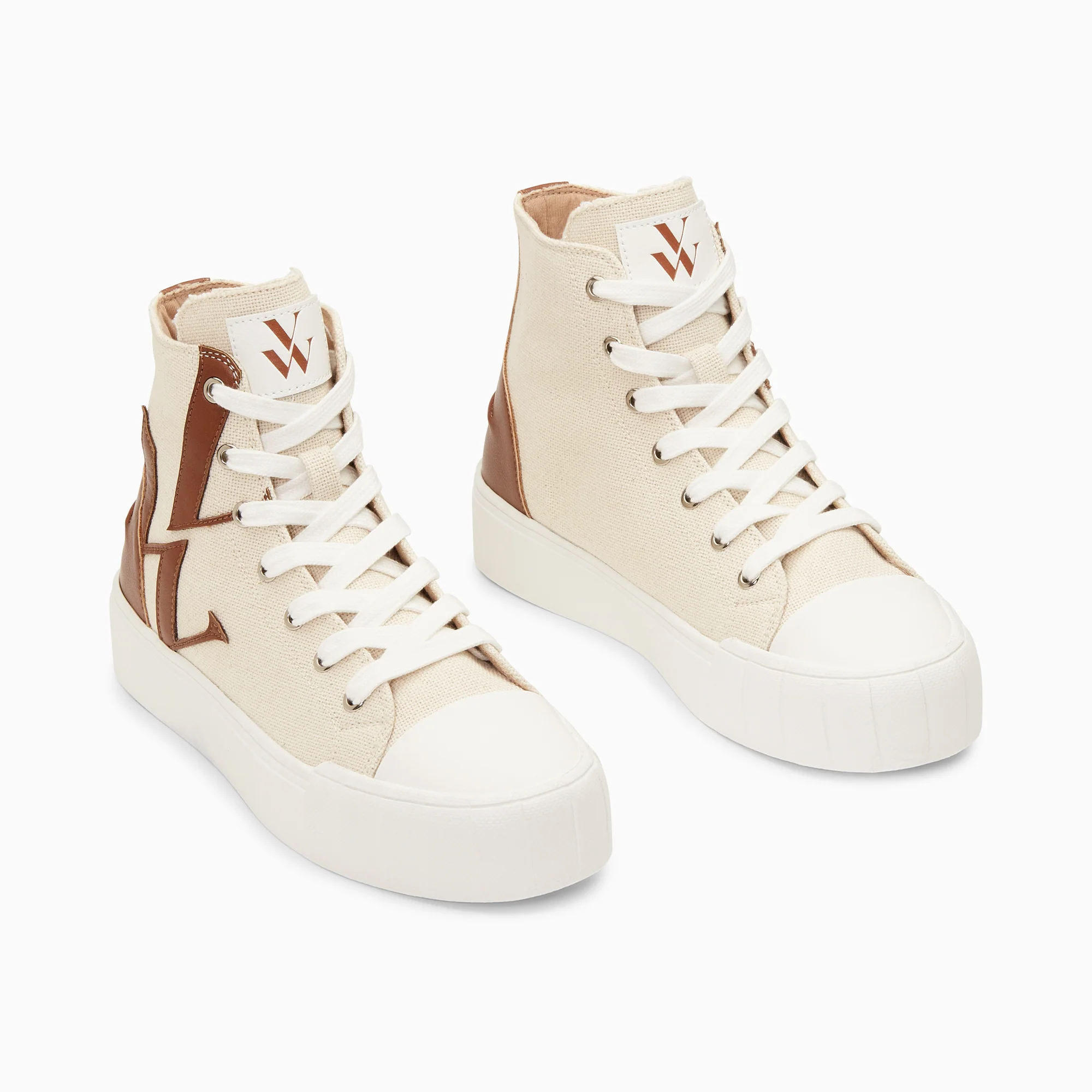 Sneakers-Baskets monogramme Pina montantes beige et camel