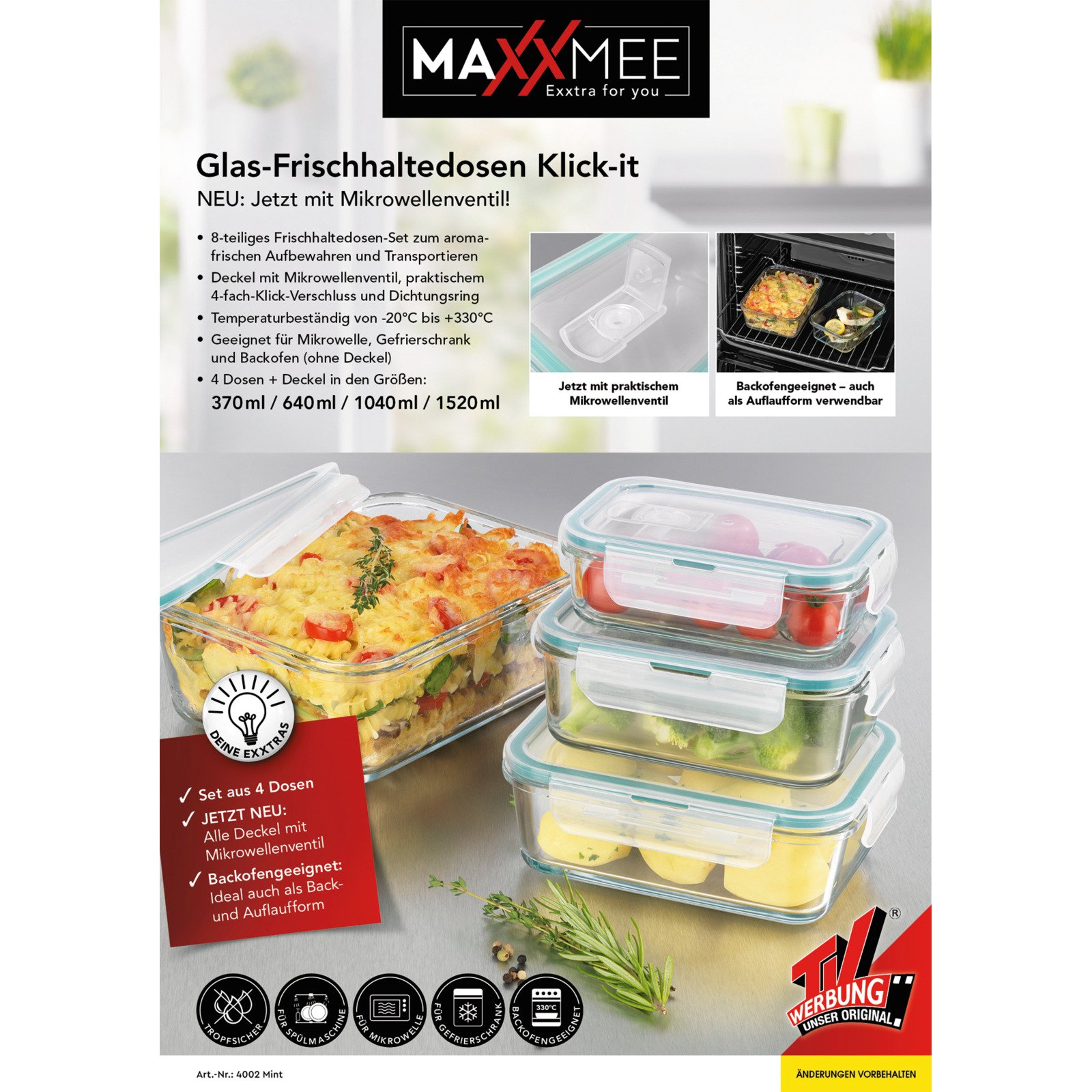MAXXMEE Glas-Frischhaltedosen 8tlg mint
