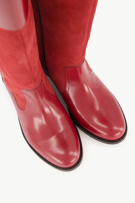 Lederstiefel, XXL-Schaft, Zipper, Veloursleder, Weite H