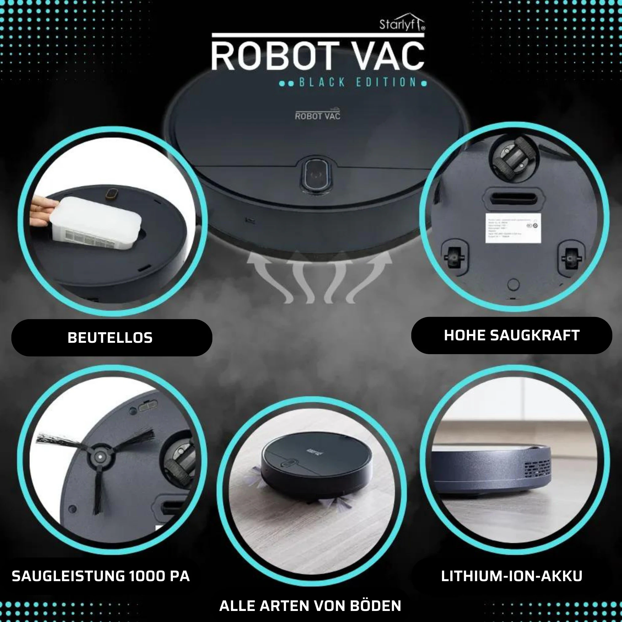 Starlyf® Saugroboter - Staubsaugerroboter mit Wischfunktion Robot Vac