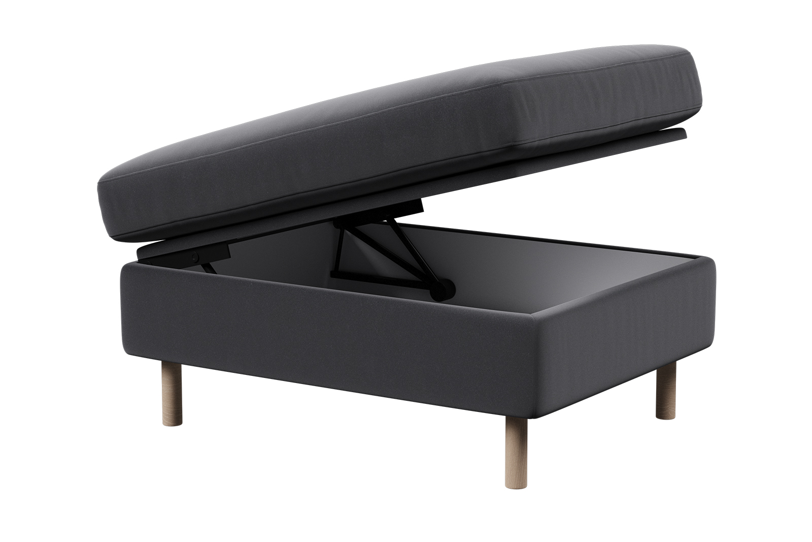 Viken pall Tekstil Matt Velvet 97 Grey med hvitoljet eikeben. Skum komfort med oppbevaring