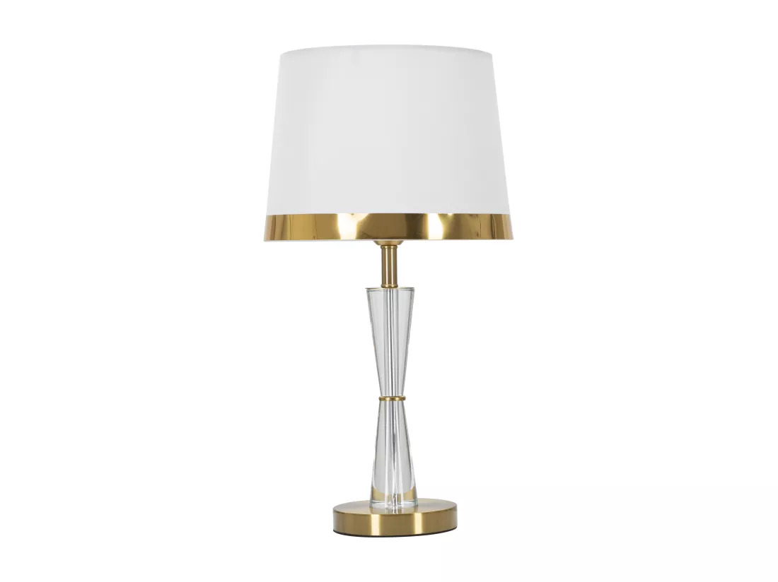 Lampe à poser or et blanc - Design élégant en métal et verre - Abat-jour en tissu blanc avec bordure dorée - Dimensions Ø 30x56 cm