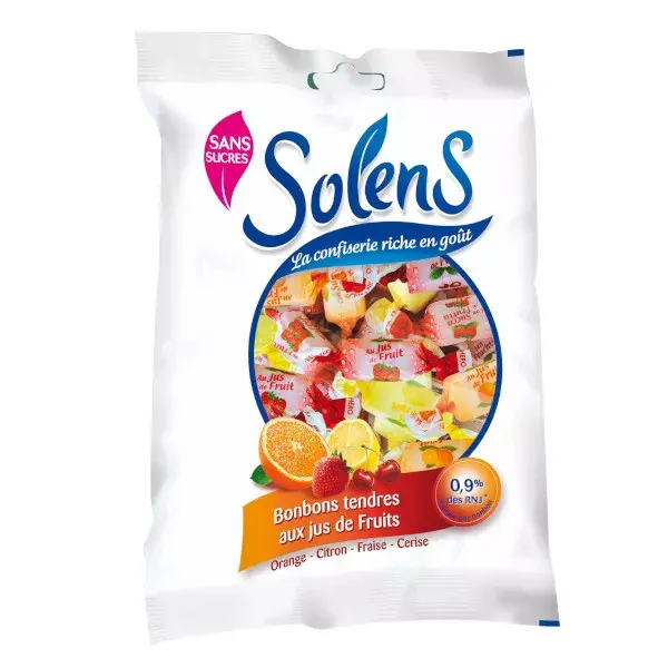 Balas de suco de frutas macias sem açúcar Solens 100g