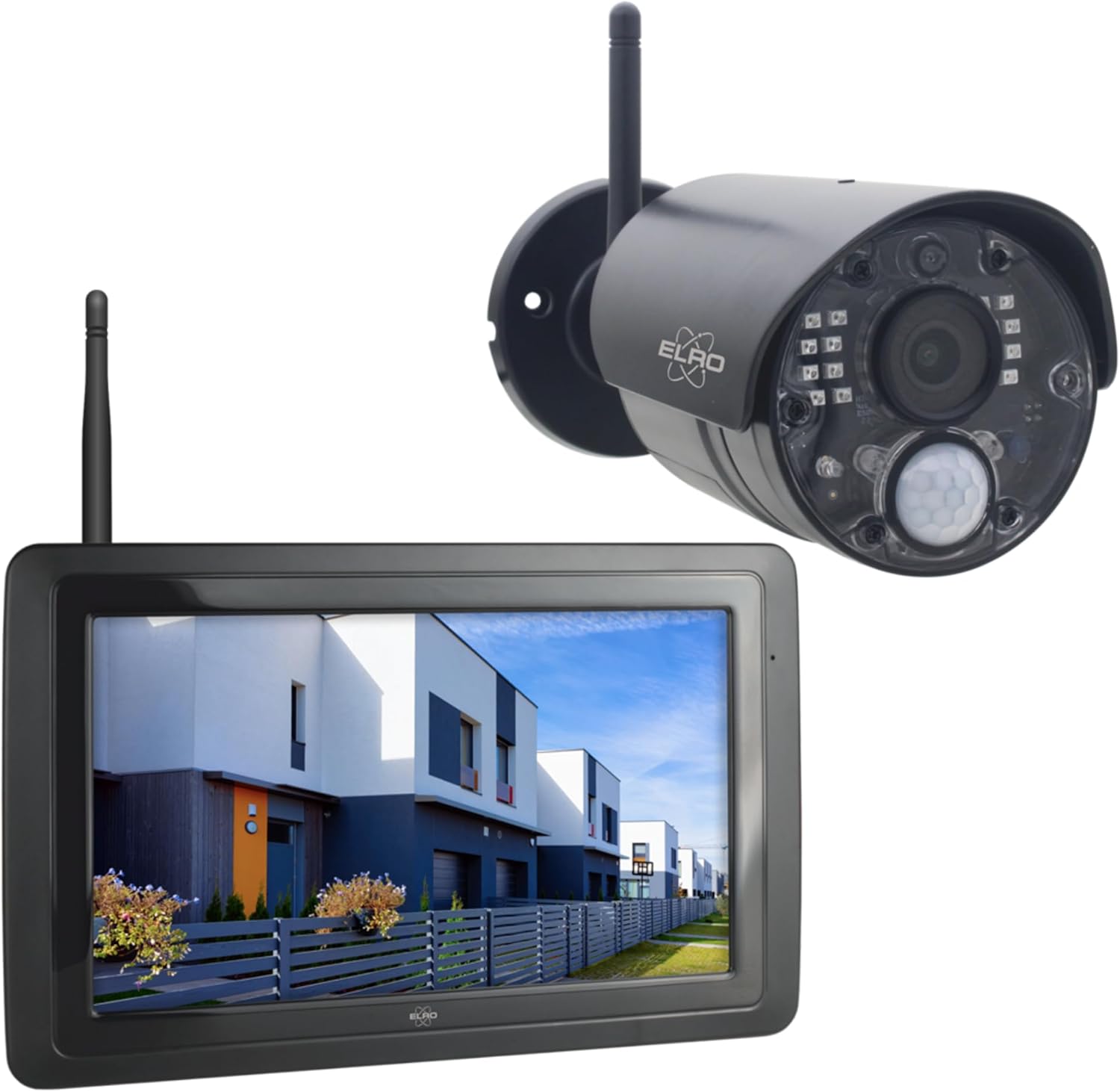 ELRO CZ40RIPS Kabelloses Überwachungssystem, Full-HD 1080p Kamera mit Nachtsicht, 7'' Monitor & App, IP65