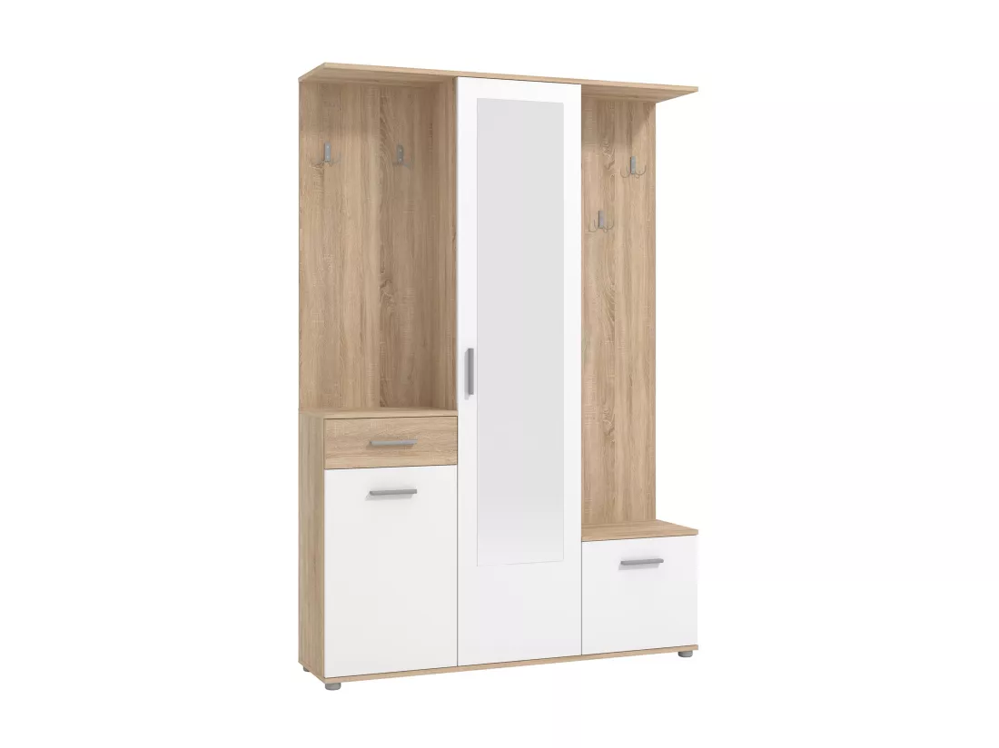 Vestiaire avec 3 portes, 1 tiroir et 1 miroir - Naturel et blanc - CAMOLA