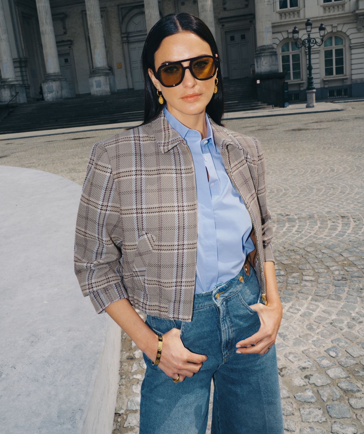 JV-PEPPER oversized jacket - cognac check