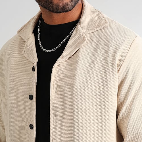 Chemise Manches Longues Texturé Waffle Oversize 0564 Beige Clair