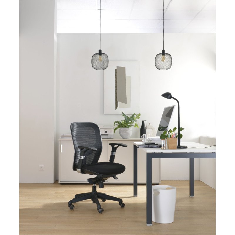 Chaise de bureau ANZIO - Dossier en maille avec accoudoirs- Soutien lombaire- Mécanisme synchrone- Pieds noir