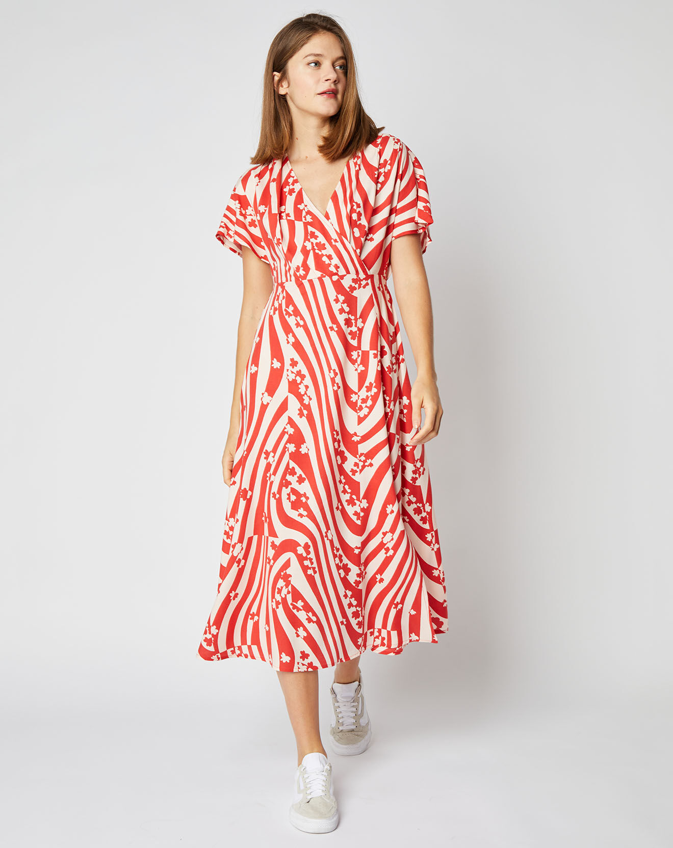 An'ge Robe mi-longue Camille cache-cœur rouge/écru