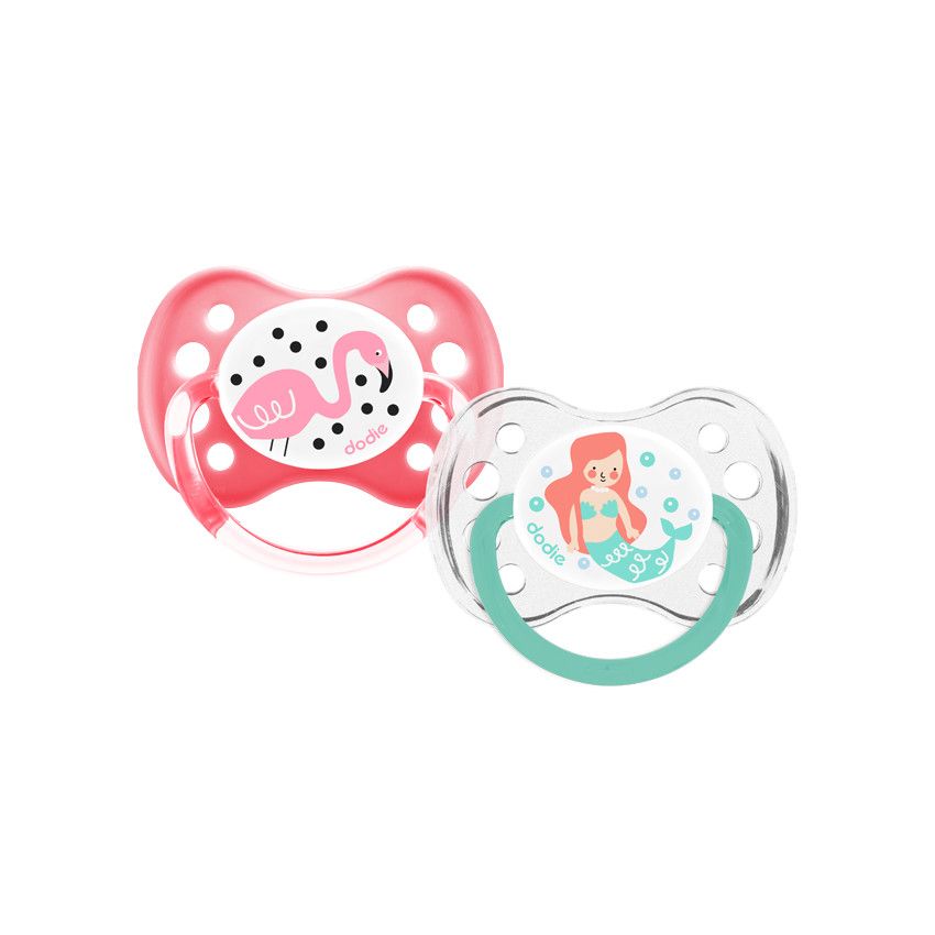 Lot de 2 sucettes en silicone 6M+ - Sirène/Flamant rose - Ecru