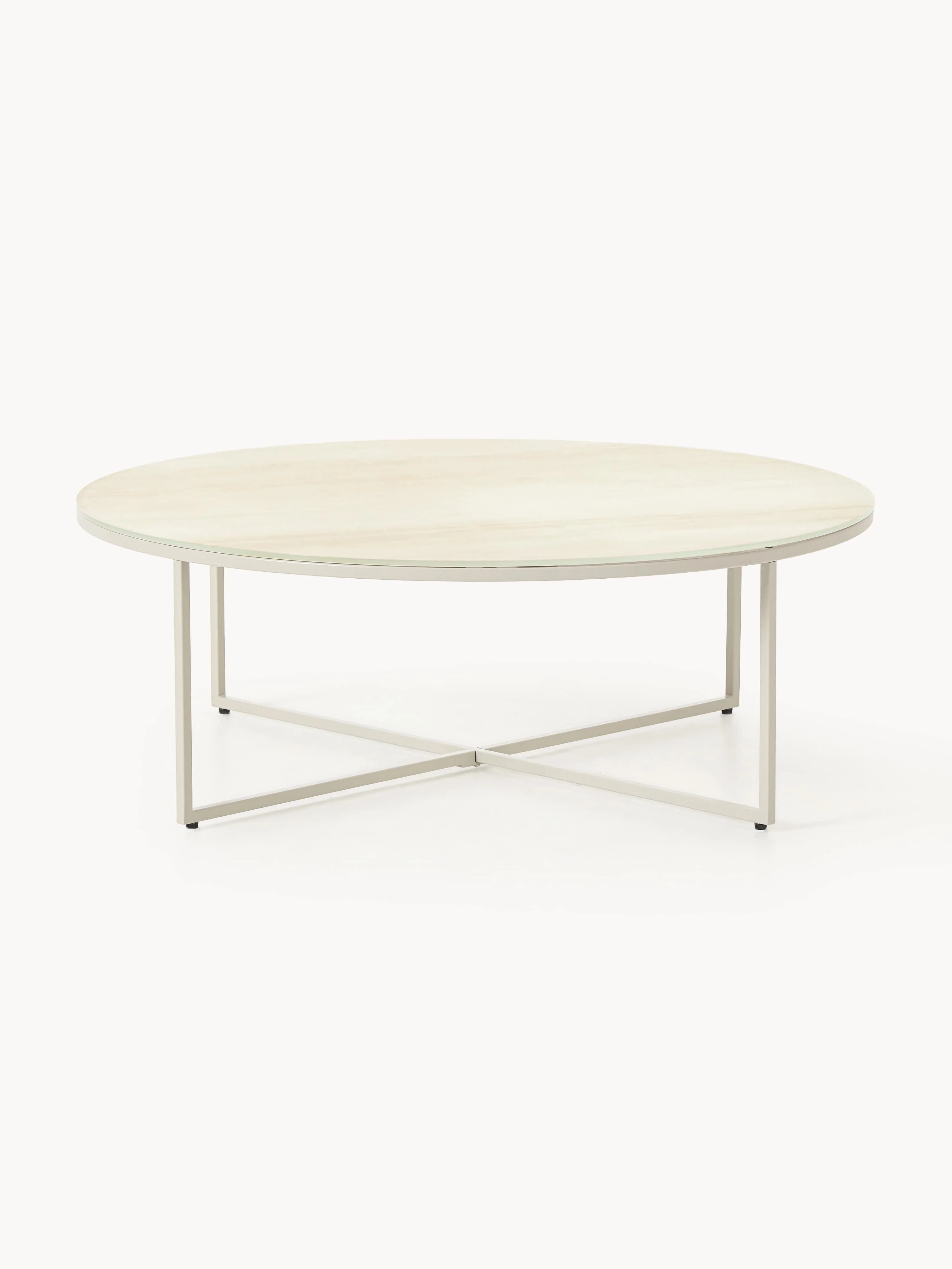 Ronde XL salontafel Antigua met glazen tafelblad in marmerlook