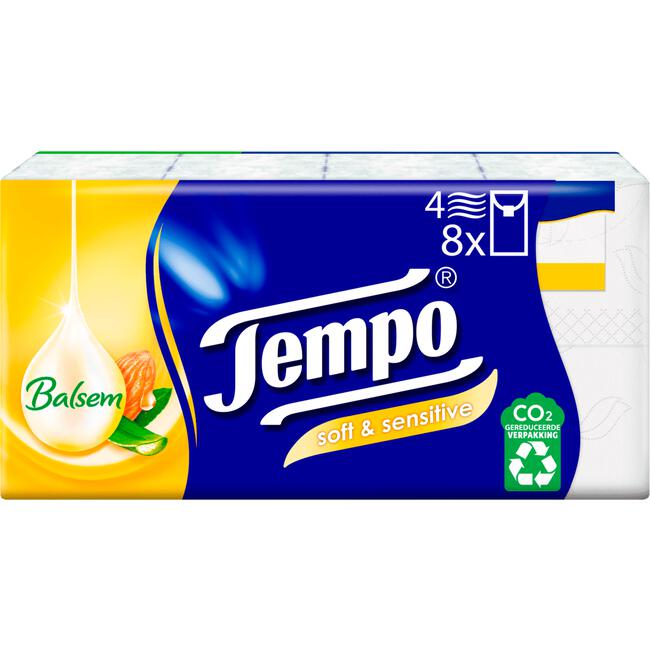 Tempo Plus Sensitive Skin 4-Laags Zakdoekjes 8 pakjes