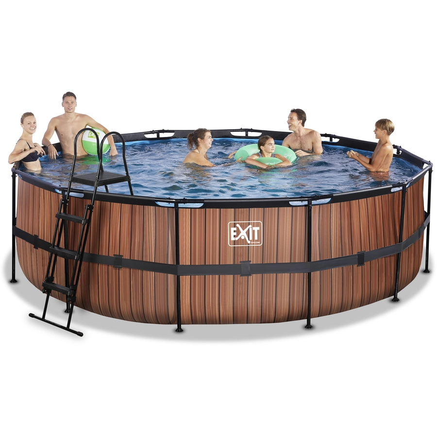 EXIT Frame Pool ø488x122cm (12v Sandfilter) – Holz optik