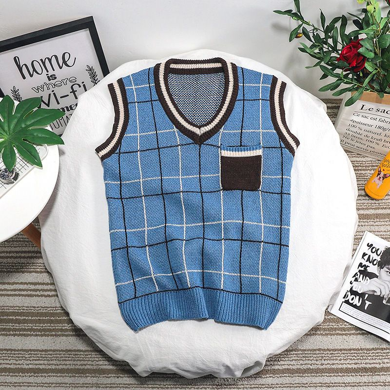Wewewow - Contrasterende geruite gebreide vest