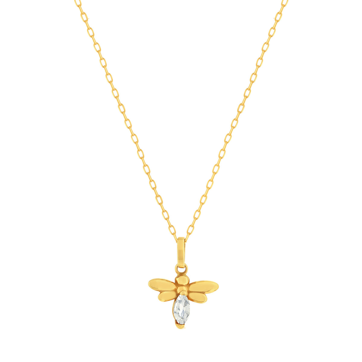 Collier or 375 jaune libellule et zirconia blanc 45 cm