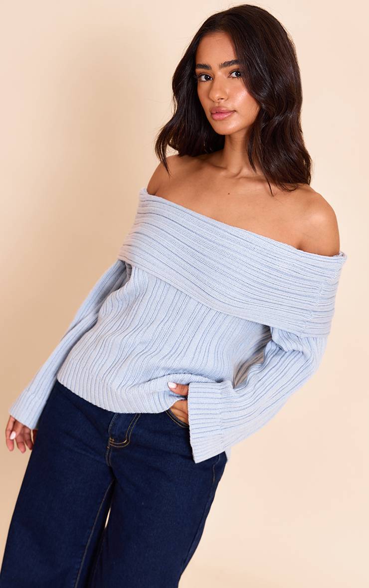 Bleu Layette Synthétiquell En Maille Épaule Dénudée Petite
