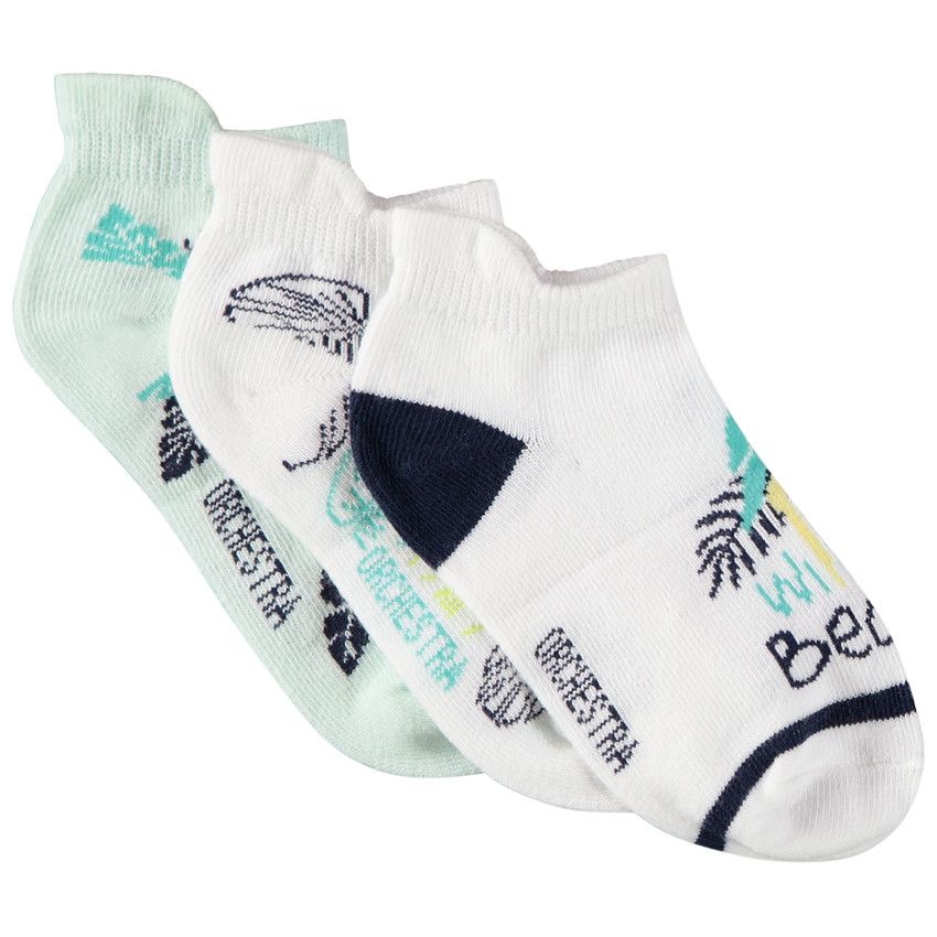 Lot de 3 paires de chaussettes courtes fantaisie pour garçon - Blanc