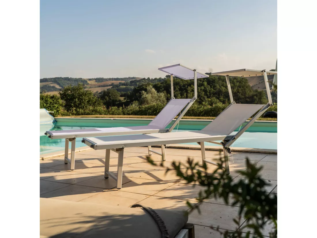 Bain de Soleil en Aluminium Gris Auvent Réglable pour Jardin et Plage