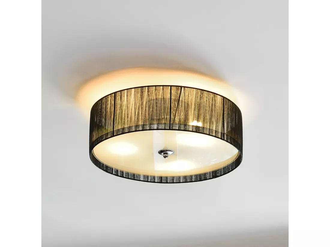 Plafonnier moderne lustre design lampe à suspension salon diamètre 40 cm tissu verre noir blanc 03_0005937