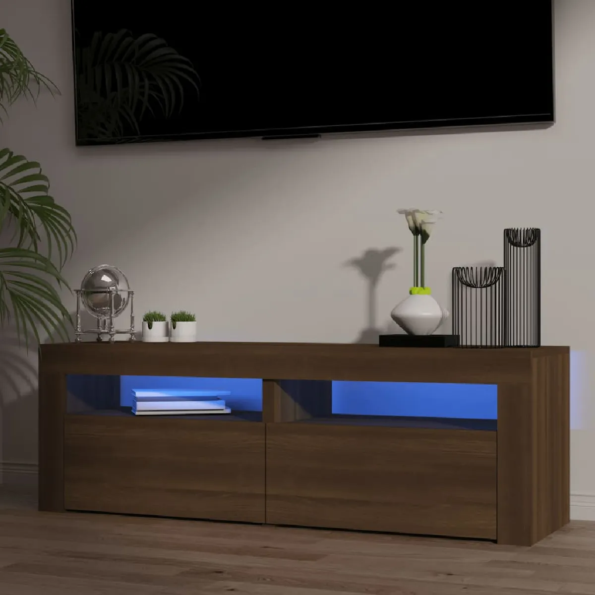 vidaXL Meuble TV avec LED - Chêne marron