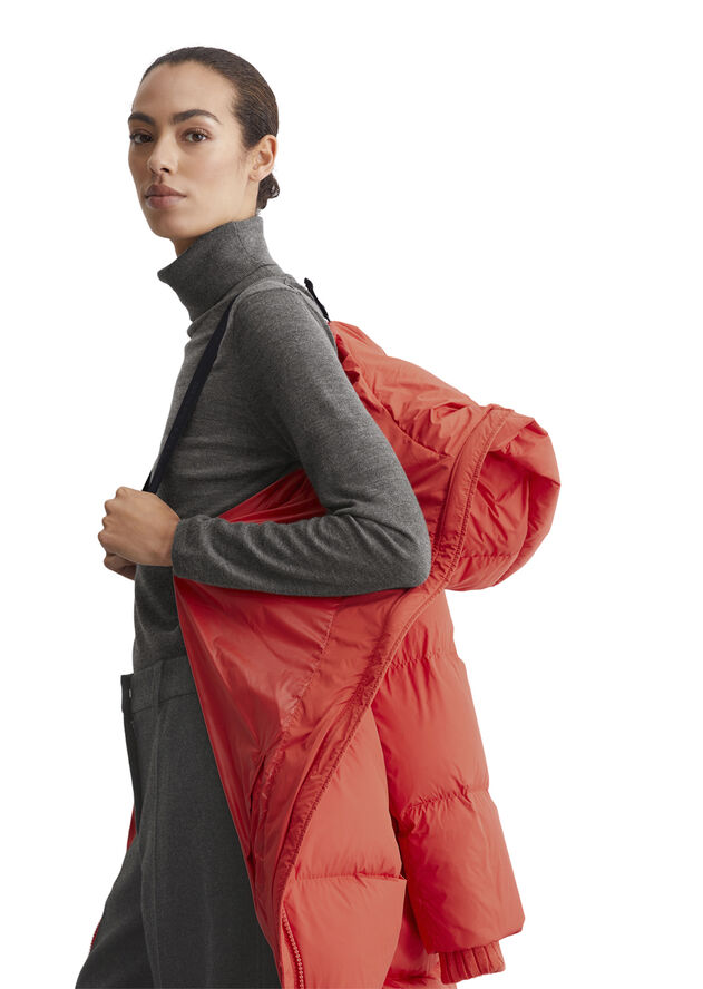 Marc O’Polo Water Repellent Down Puffer Coat, with hood, side slits Poppy red