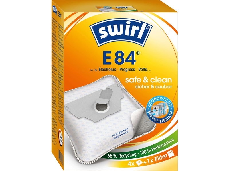 Swirl Staubfilterbeutel E 84 EcoPor 4 Stück Ersatz-Staubbeutel für bestimmte Staubsaugermodelle von Electrolux, Progress und Volta