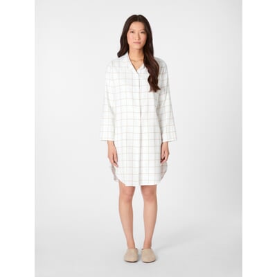 Damen-Nachthemd Flanell kariert, Weiß