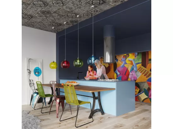 Lampes suspendues Ball minimaliste en acier/verre - 1 sources lumineuses - L.30 x H.120 cm - transparent