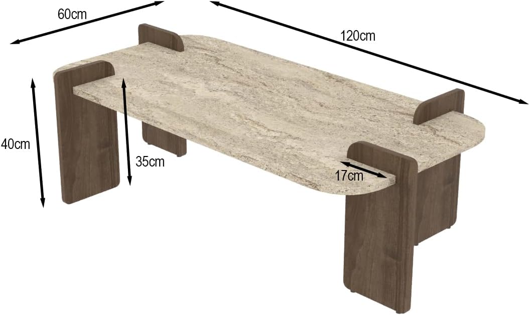 moebel17 Couchtisch Twinkle Travertin Braun Granit Optik, Moderner Sofatisch, Tisch fürs Wohnzimmer aus Holz, Ablagefächer, Stauraum mit Tür, Designer 93342