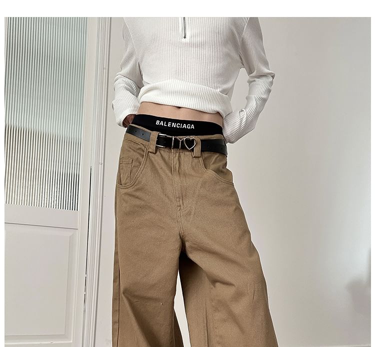 Nahagin - Low Rise Plain Washed Wide Leg Jeans