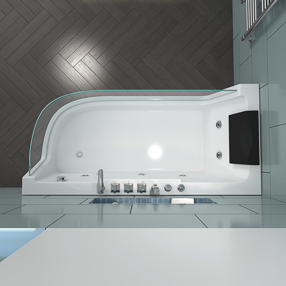 Home Deluxe - Whirlpoolbad - CARICA Rechts Wit met Verwarming en Massage - Afmetingen: 170 x 80 x 59 cm | Hoekbad, Binnenbad
