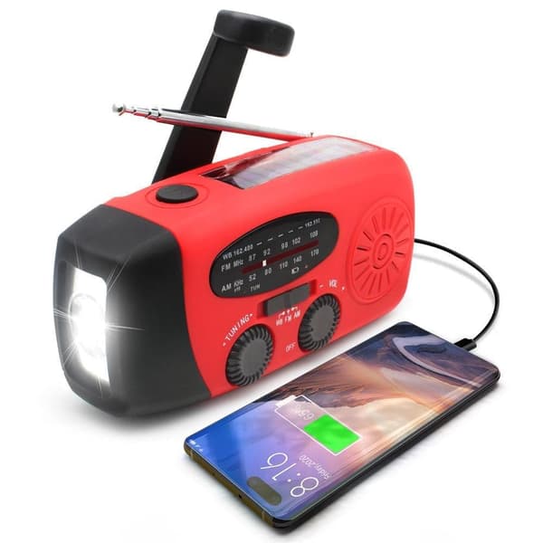 Veivradio med solceller, lommelykt og 2000mAh Powerbank SOS