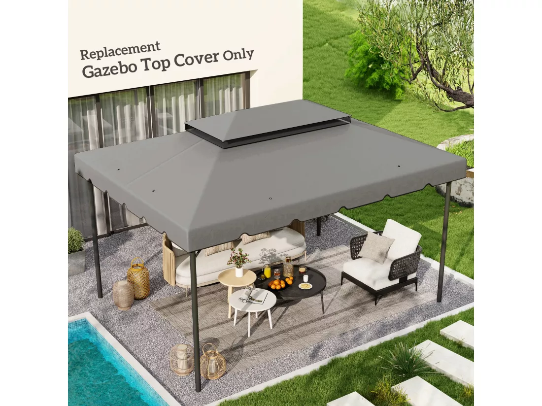 Toile de rechange pour pavillon tonnelle tente 3,90L x 2,90l m polyester haute densité 170 g/m² gris
