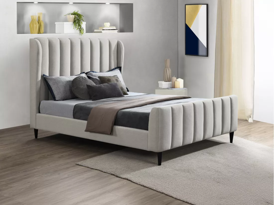 Lit 180 x 200 cm - Tissu avec coutures verticales - Gris clair - CASAGOTI