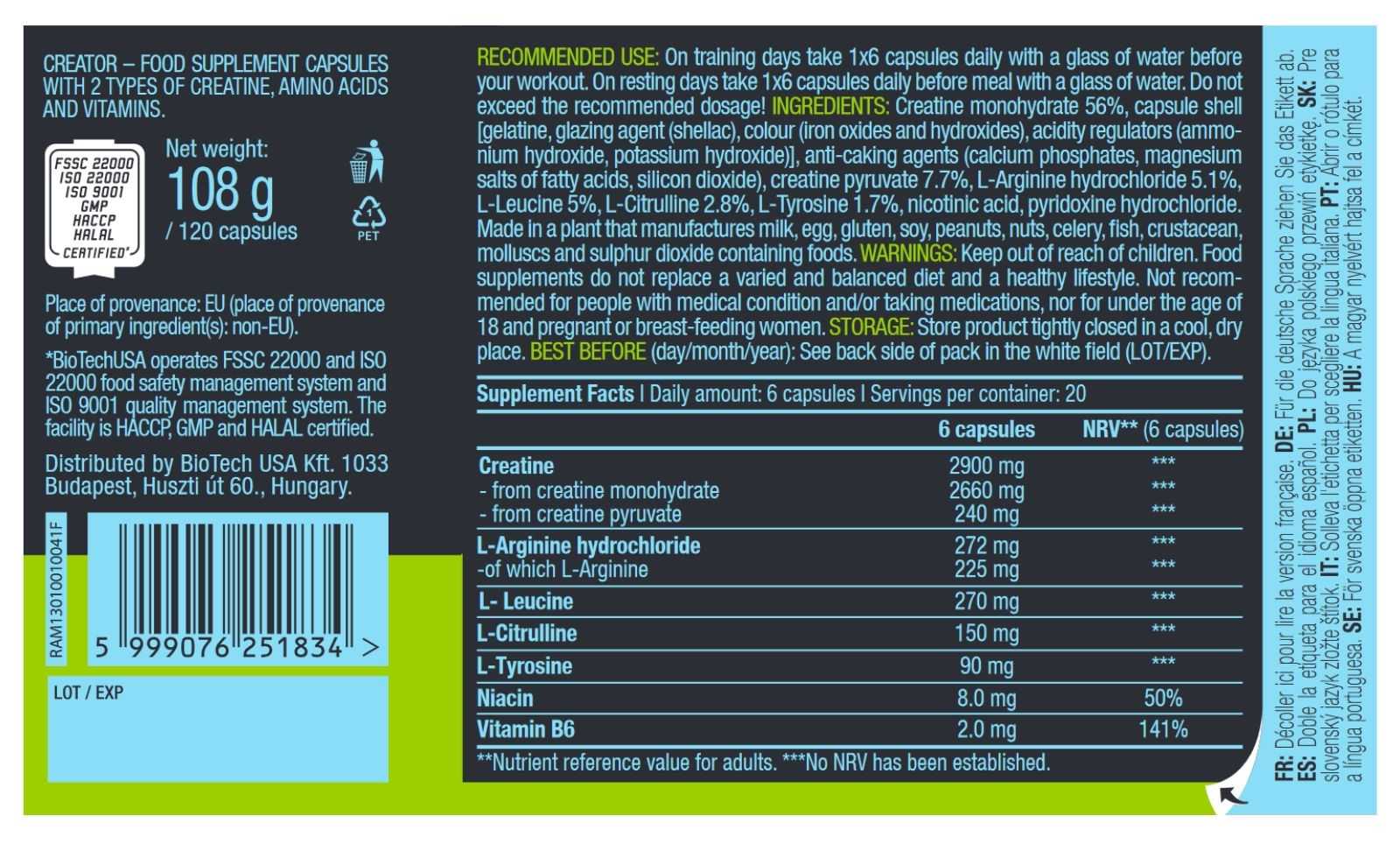 Biotech USA Crea.Tor 120 cápsulas