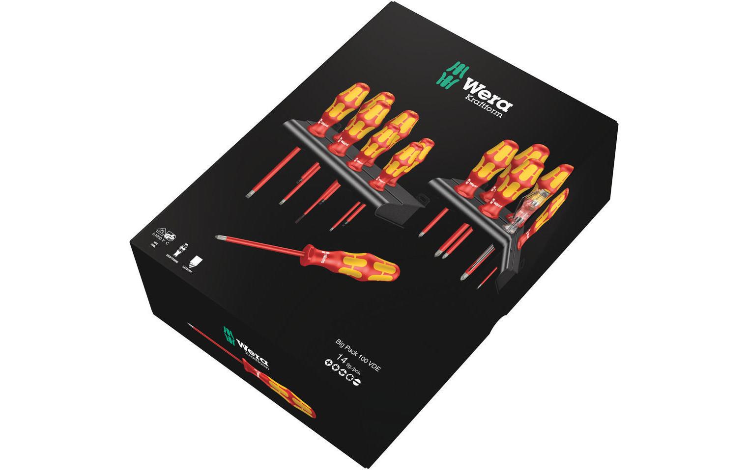 Schraubenzieher-Set Kraftform Big Pack 100 VDELasertip-Klinge + Spannungsprüfer + 2 Racks