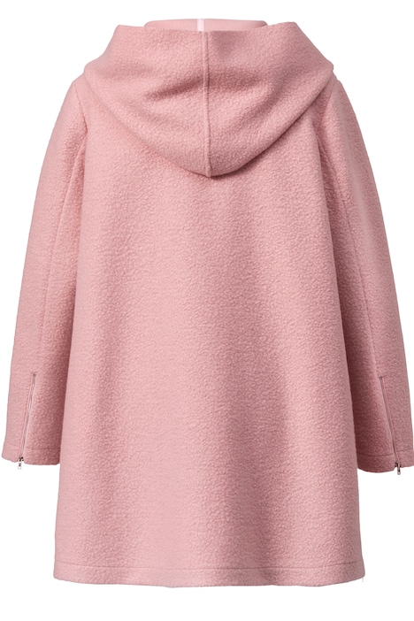 Plüschjacke, Classic Fit, asymmetrischer Verschluss, Kapuze, Langarm