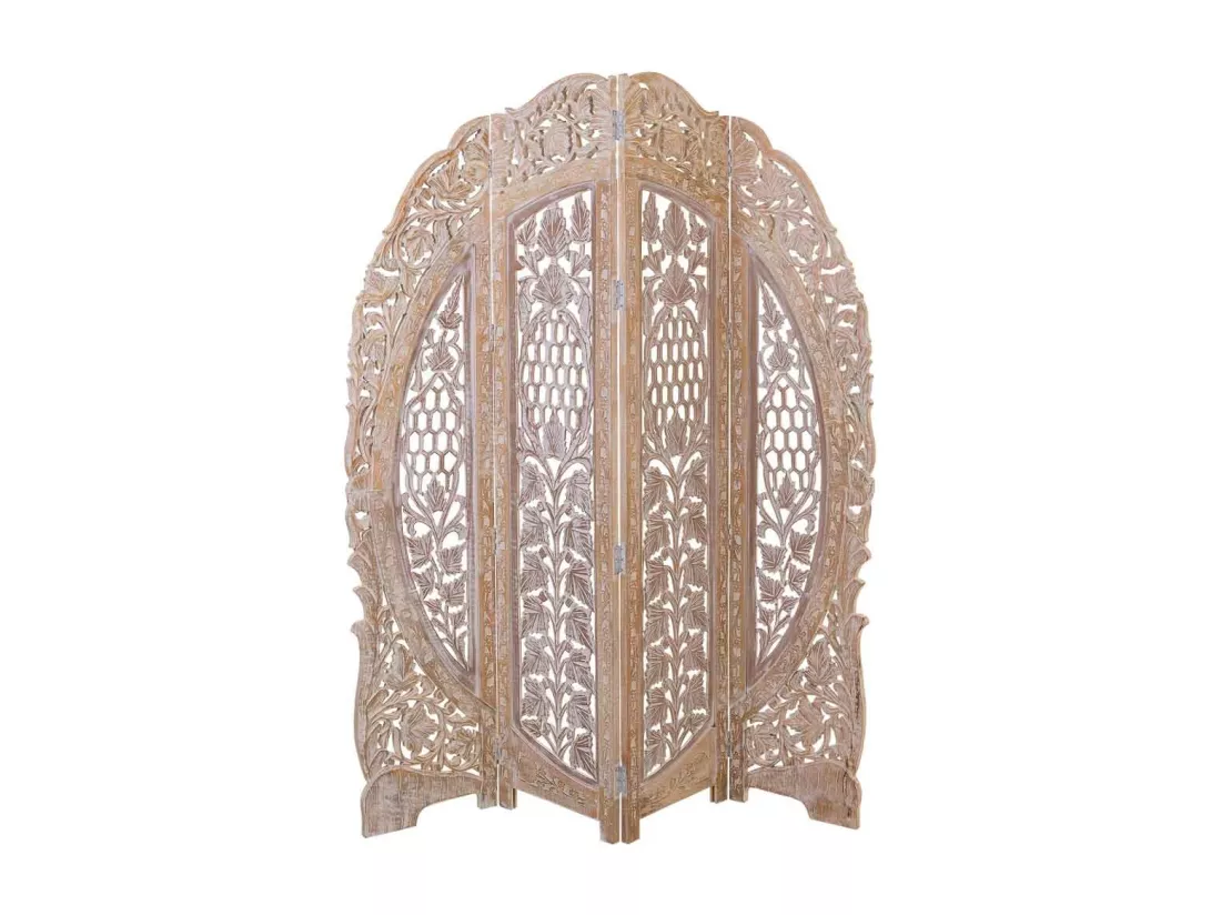 Paravent artisanal en bois marron 38(x4)x2,5x180h