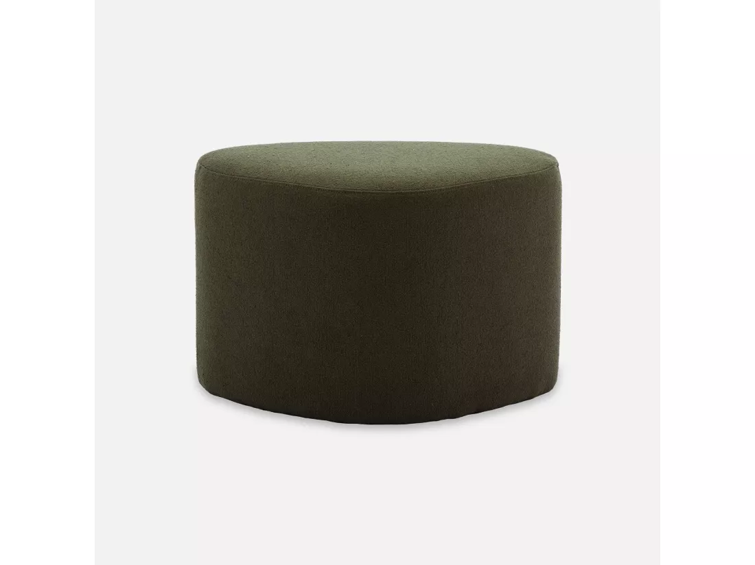tabouret. pouf en forme de galet en tissu kaki foncé. TAO L 60 x P 44 x H 40cm