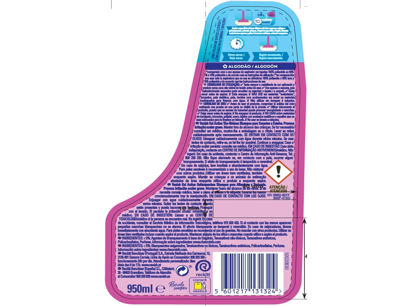 Limpa Estofos e Alcatifas Shampoo Manual Vanish 950ml
