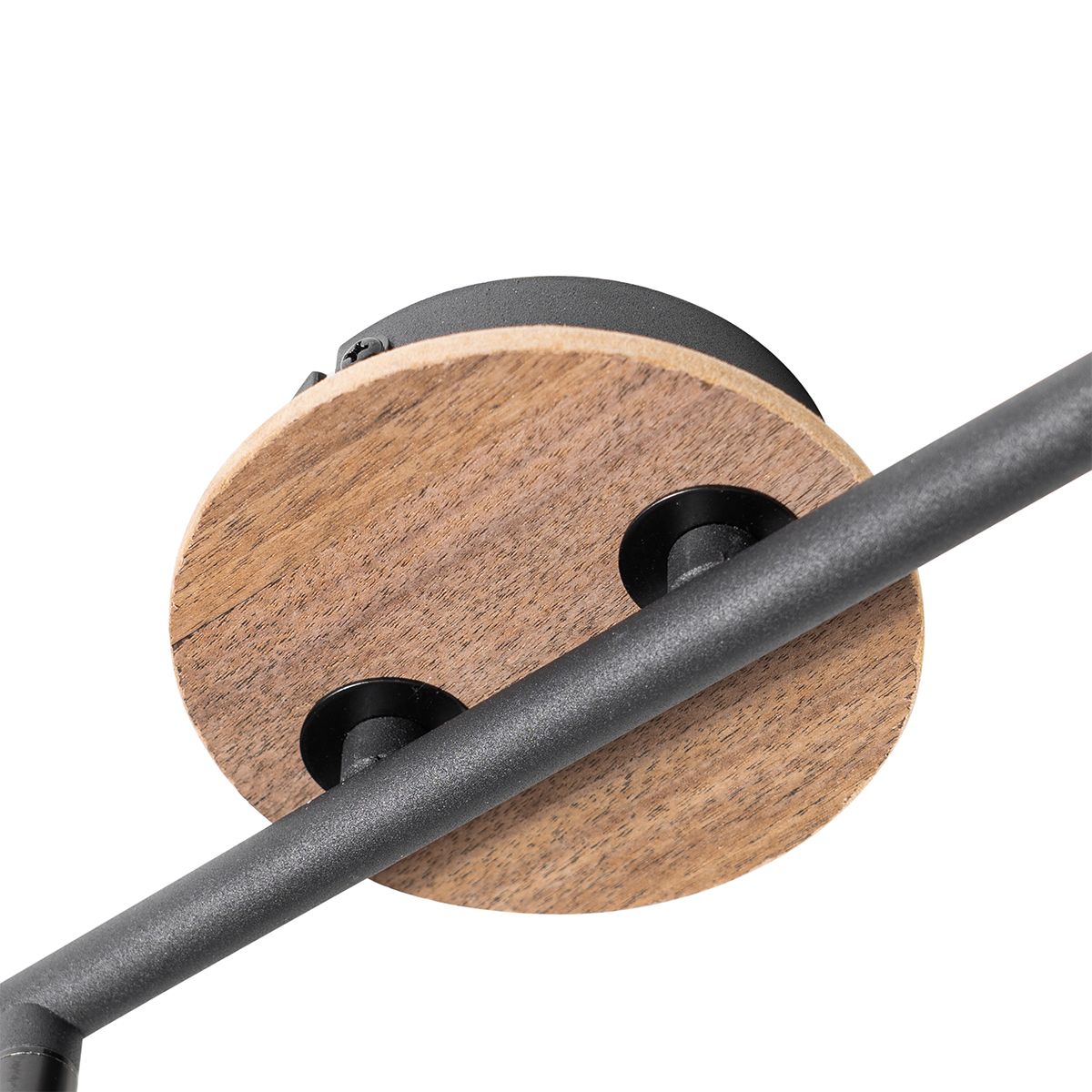 Plafondlamp zwart met smoke glas en hout 2-lichts - Vidro