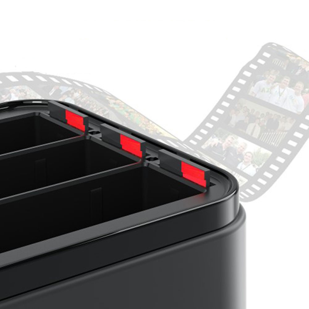 Insta360 Ace Pro 2 Ladegerät 3-fach Ersatz Akku Ladestation Charger inkl. microSD Aufbewahrungsbox und LED Anzeige - Schwarz