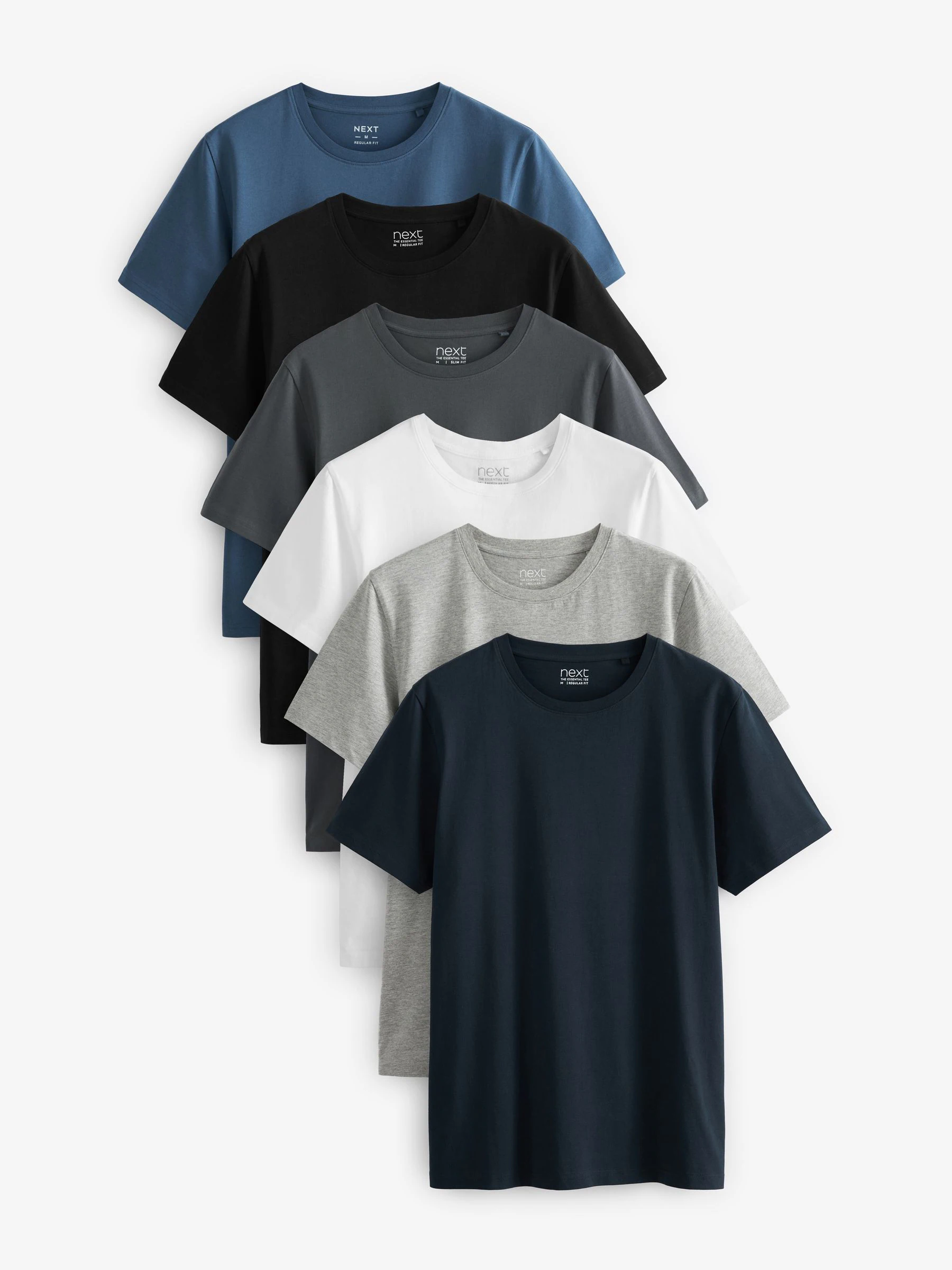 Zwart/leisteen/grijs gemêleerd/wit/marineblauw/blauw - Normale Pasvorm - Essential katoenen T-shirts verpakking van 6