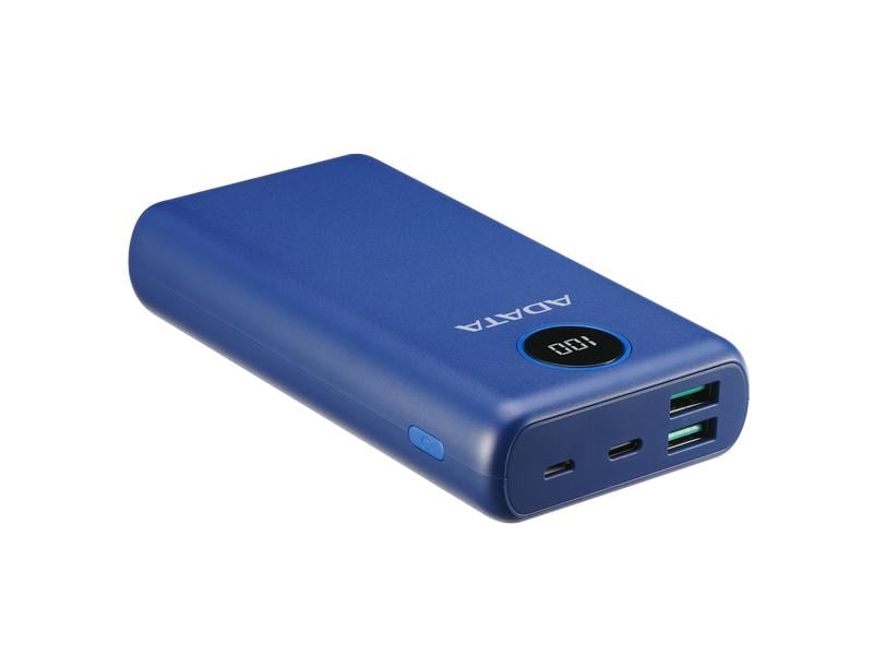 ADATA Powerbank P20000QCD (20000 mAh, USB-A, USB-C, Display Powerbank mit hoher Kapazität, modernen Schnellladeanschlüssen und Digital-Display