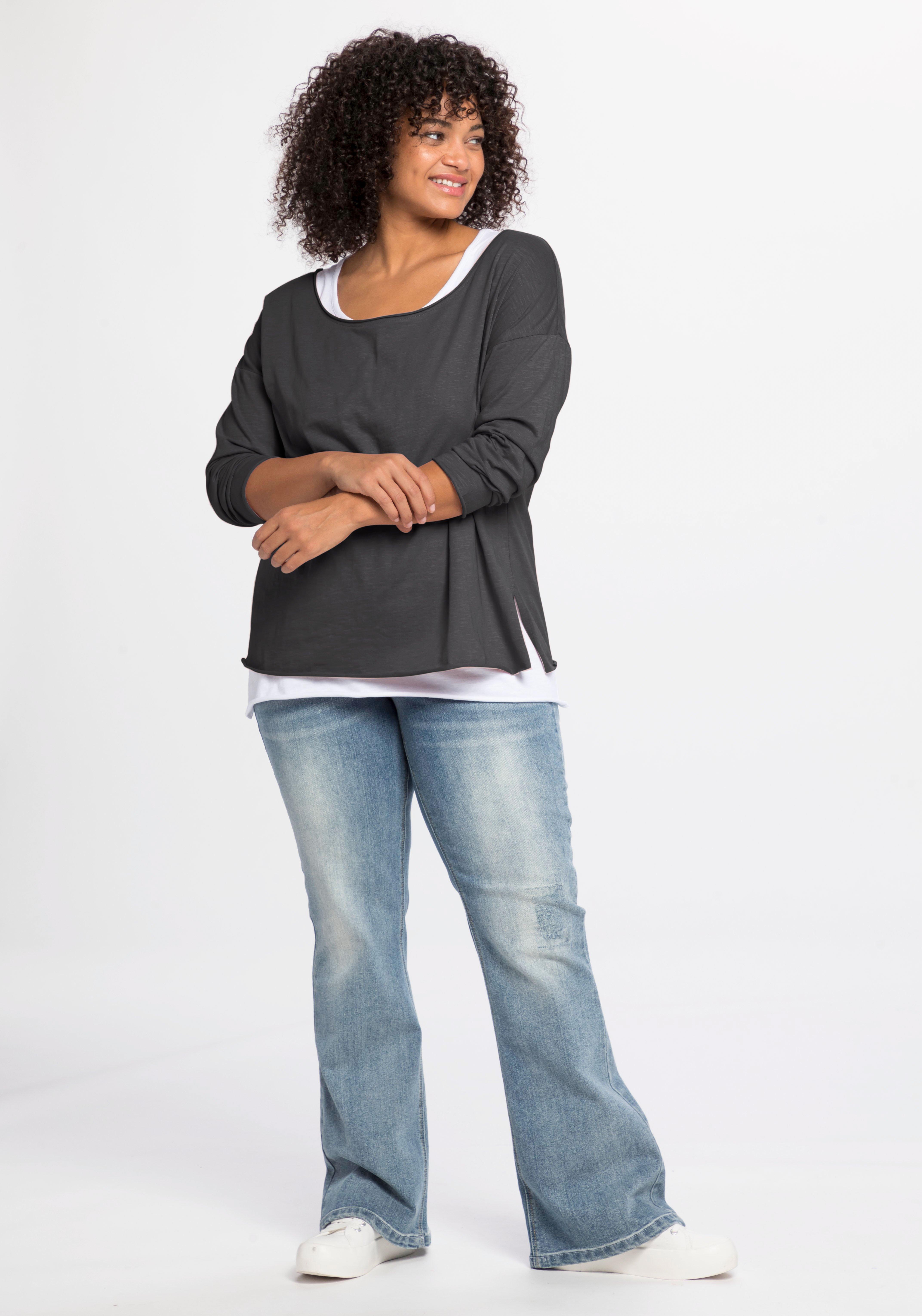 Langarmshirt im Layeringlook, mit Rollkanten