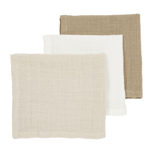 Meyco Monddoek Hydrofiel Pre-Washed Uni Offwhite/Soft Sand/Taupe 30 x 30 cm 3-Pack