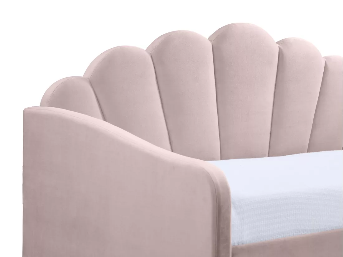 Lit gigogne coquillage 2 x 90 x 190 cm - Velours - Rose + Matelas - ELUSIA