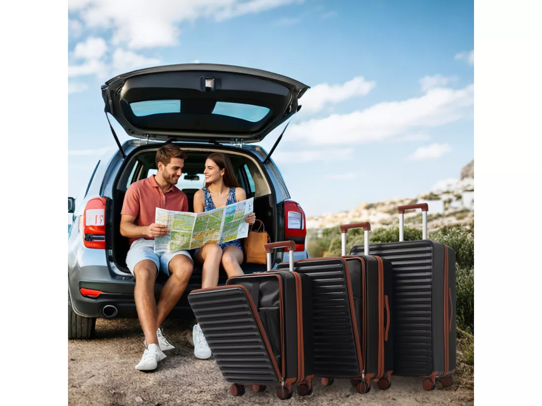 Bagage à main de 3 pièces 20&24&28 pouces– Front-Öffnungs-Design - ABS-Material - Serrure TSA - 360°Rollen-noir