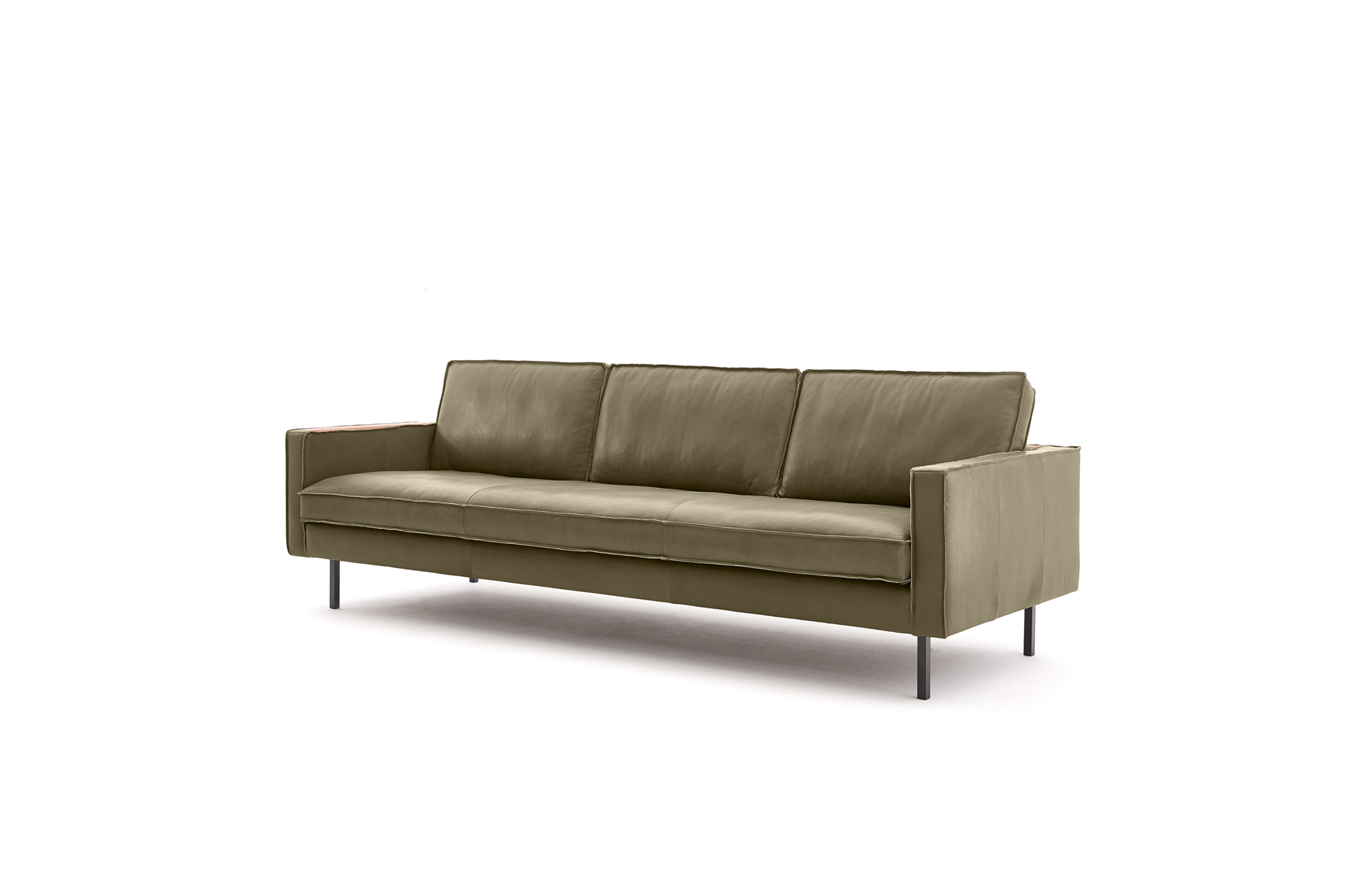 Loods 5 Design 4-zitsbank Slimm Leer Outside 4 Zits - 245 cm | PGC Sauvage Olive | Poten: Zwart